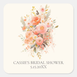 Elegant Roze Bloem Bruidsdouche Favor Vierkante Sticker