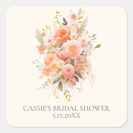 Elegant Roze Bloem Bruidsdouche Favor Vierkante Sticker (Voorkant)