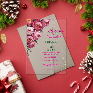 Elegant roze bloem bruiloft welkom bord  acryl uitnodigingen