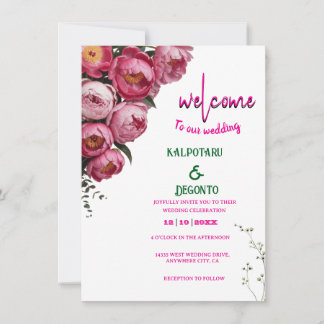 Elegant Roze Bloem Bruiloft Welkom Bord  Kaart