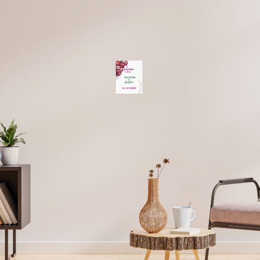 Elegant roze bloem bruiloft welkom bord poster (Woonkamer 3)