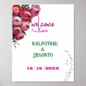 Elegant roze bloem bruiloft welkom bord poster (Voorkant)