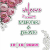 Elegant roze bloem bruiloft welkom bord sticker (Voorkant)