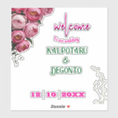 Elegant roze bloem bruiloft welkom bord sticker (Vel)