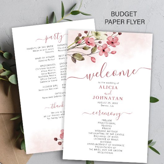 Elegant roze bloem bruiloftsprogramma voor een kle flyer