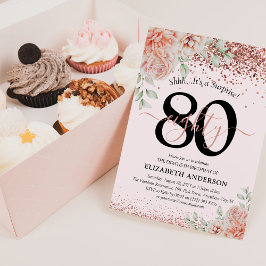 Elegant Roze Bloem en Glitter 80ste Verjaardagsfee Kaart