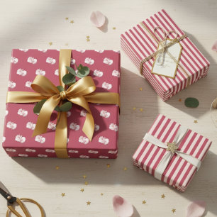 Elegant Roze Bloem- en Streep Inpakpapier Set Vel