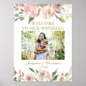 Elegant roze bloem goud foto bruiloft welkom poster (Voorkant)