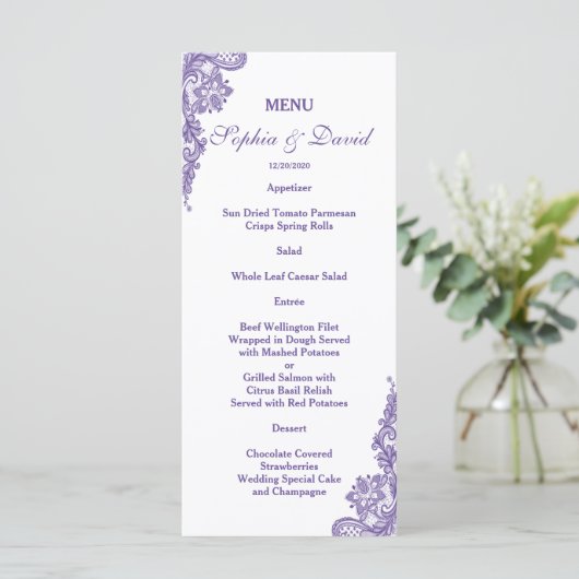 Elegant Roze Bloem Gouden Frame Trouwmenu Menu (Staand voorkant)