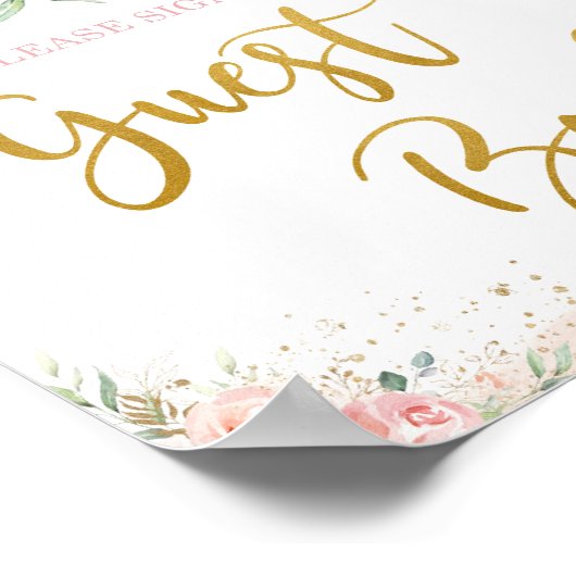 Elegant Roze Bloem met Gouden Blad K guestbook Poster (Hoek)