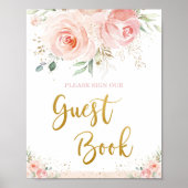 Elegant Roze Bloem met Gouden Blad K guestbook Poster (Voorkant)