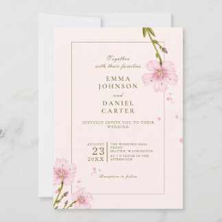 Elegant Roze Bloem Minimalistisch Trouwontwerp Kaart