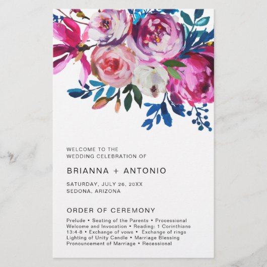 Elegant Roze Bloem Moderne Budget Huwelijksprogram Flyer (Voorkant)