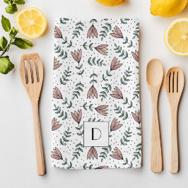Elegant Roze Bloem Monogram Theedoek