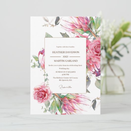 Elegant Roze Bloem Rozen Premium Bloemen Bruiloft Kaart (Staand voorkant)