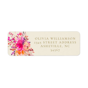 Elegant Roze Bloemachtige Bruiloft Feest Retouradr Etiket
