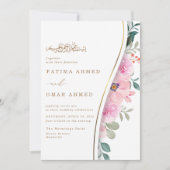 Elegant roze bloemblaadje islamitisch moslim bruil kaart (Voorkant)