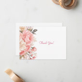 Elegant roze bloemboeket plat notitiekaartje (Voorkant / Achterkant in situ)