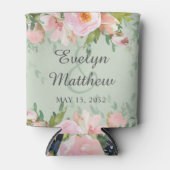 Elegant Roze Bloemboeket Saliegroen Trouwen Blikjeskoeler (Voorkant)