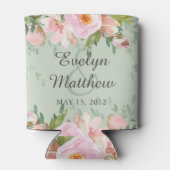 Elegant Roze Bloemboeket Saliegroen Trouwen Blikjeskoeler (Achterkant)