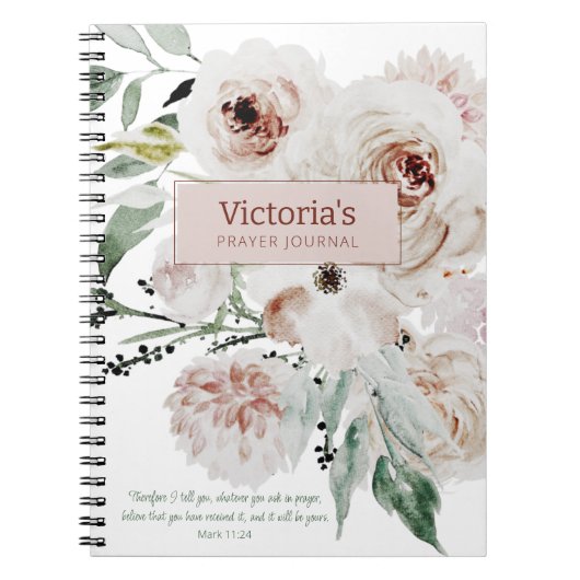 Elegant roze bloemen aangepaste gebed tijdschrift notitieboek (Voorkant)