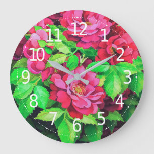 Elegant roze bloemen acrylwerk   grote klok