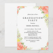 Elegant roze bloemen afstudeerfeest kaart (Voorkant / Achterkant)