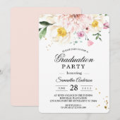 Elegant roze bloemen afstudeerfeest kaart (Voorkant / Achterkant)