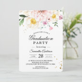 Elegant roze bloemen afstudeerfeest kaart (Staand voorkant)