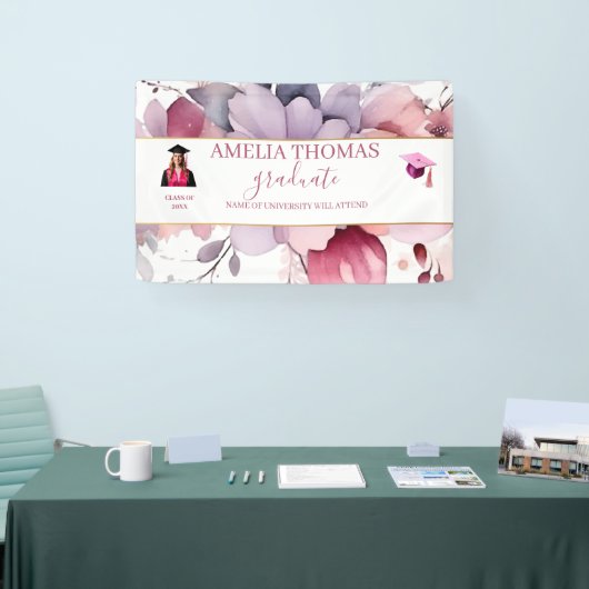 Elegant roze bloemen Afstuderen Banner (Beurs)