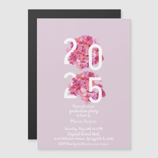 Elegant roze Bloemen Afstuderen Uitnodiging Magnetische Uitnodiging (Voorkant / Achterkant)