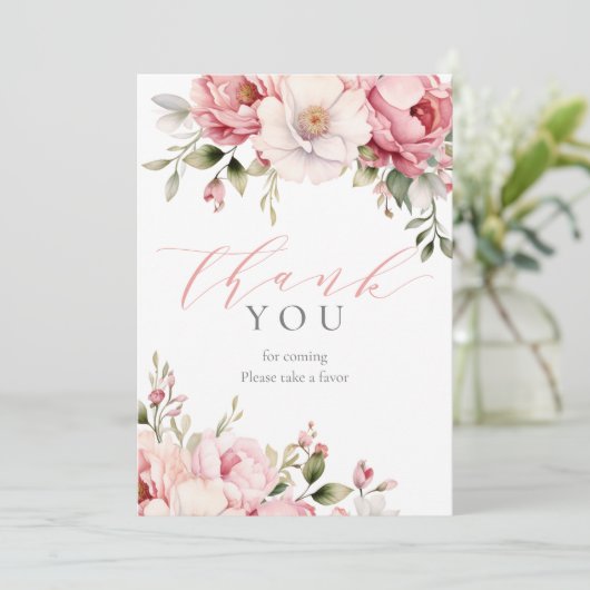 Elegant roze bloemen Baby shower gunstteken (Staand voorkant)