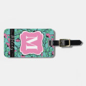 Elegant Roze Bloemen Bagagelabel met Monogram (Voorkant horizontaal)