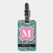 Elegant Roze Bloemen Bagagelabel met Monogram (Voorkant verticaal)