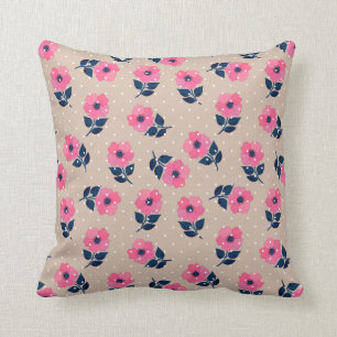 Elegant roze bloemen Beige Polka-puntenpatroon Kussen