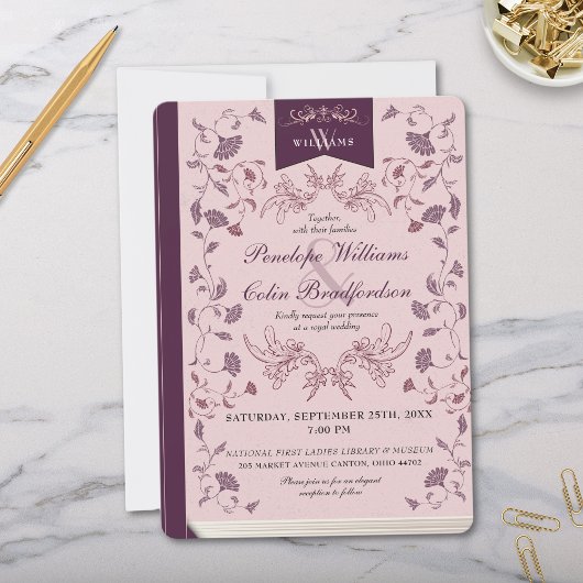 Elegant Roze Bloemen  Boek Hoesje Bruiloft Kaart