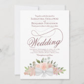 Elegant Roze Bloemen Boeket QR Code Bruiloft Kaart (Voorkant)