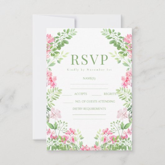 Elegant Roze Bloemen Boho Zomer bruiloft RSVP kaar (Voorkant)