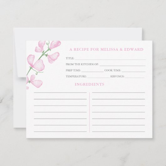 Elegant roze bloemen bruiloft Shower Recipe Kaart (Voorkant)