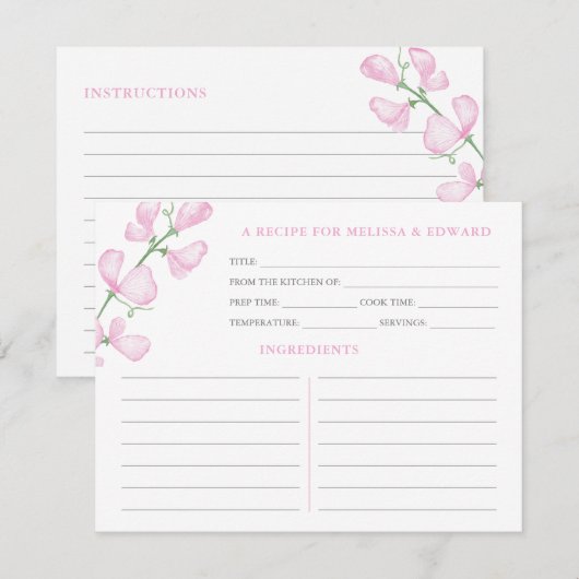 Elegant roze bloemen bruiloft Shower Recipe Kaart (Voorkant / Achterkant)