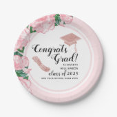 Elegant Roze Bloemen Congrats Afstudeerder Afstude Papieren Bordje (Voorkant)