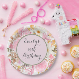 Elegant Roze Bloemen Custom Party Papieren Bordje