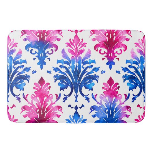 Elegant Roze Bloemen Damaskpatroon Badmat (Voorkant)