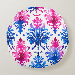 Elegant Roze Bloemen Damaskpatroon Rond Kussen