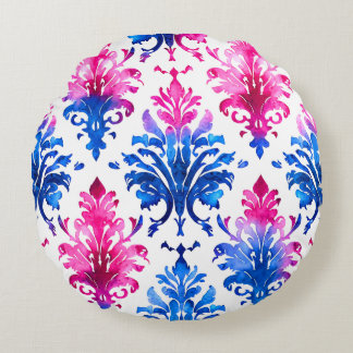 Elegant Roze Bloemen Damaskpatroon Rond Kussen