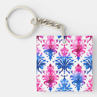 Elegant Roze Bloemen Damaskpatroon Sleutelhanger