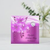 Elegant roze bloemen diamanten verjaardagsfeestje kaart (Staand voorkant)