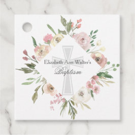 Elegant Roze Bloemen Doop Religieus Custom Party Bedankjes Labels