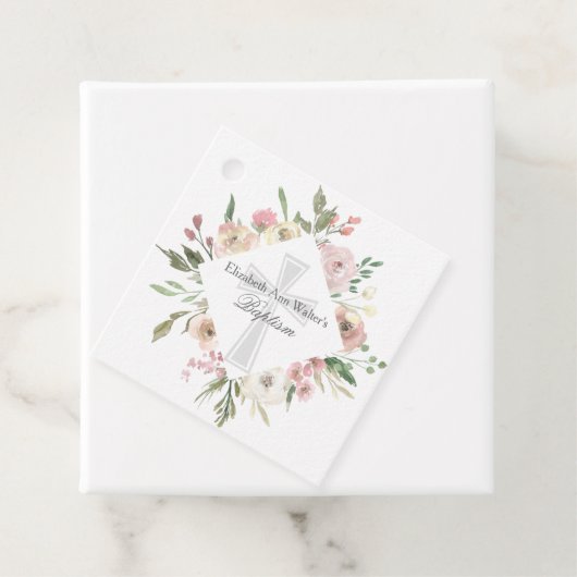 Elegant Roze Bloemen Doop Religieus Custom Party Bedankjes Labels (In situ)