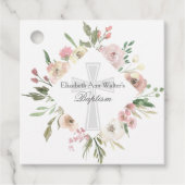Elegant Roze Bloemen Doop Religieus Custom Party Bedankjes Labels (Voorkant)